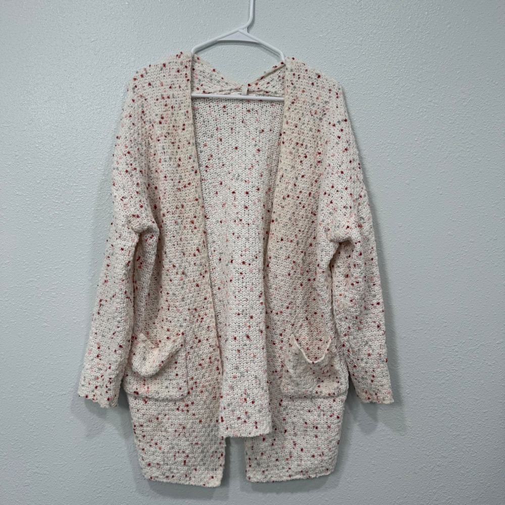 Maurices Womens Large Cream Confetti Popcorn Knit Open Front Cardigan Sweater